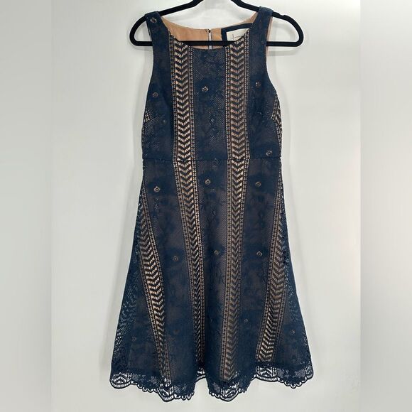 Anthropologie Georgia Navy Blue/ Marine Eyelet Overlay Lace Mini Dress - Picture 3 of 10